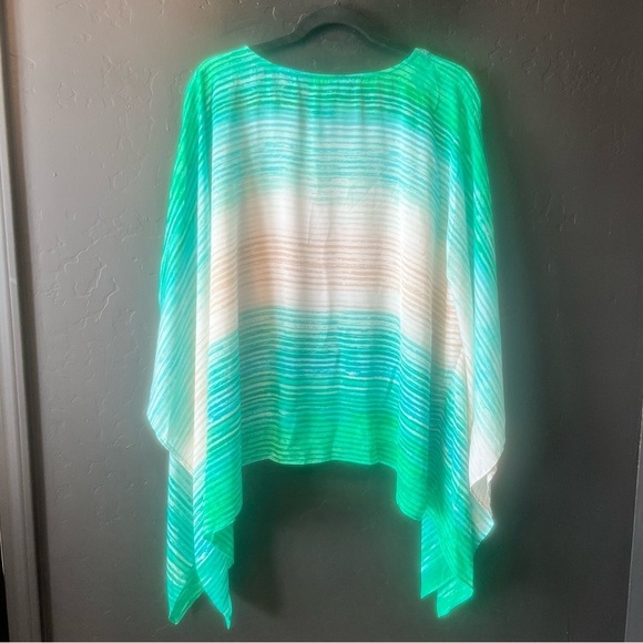 Chicos Green Striped Poncho Green and White Striped Poncho Top size: S/M - Picture 12 of 14